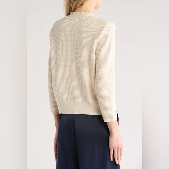 Adrianna Papell Frayed Waffle Knit Cardigan, Small, White - Picture 2 of 13